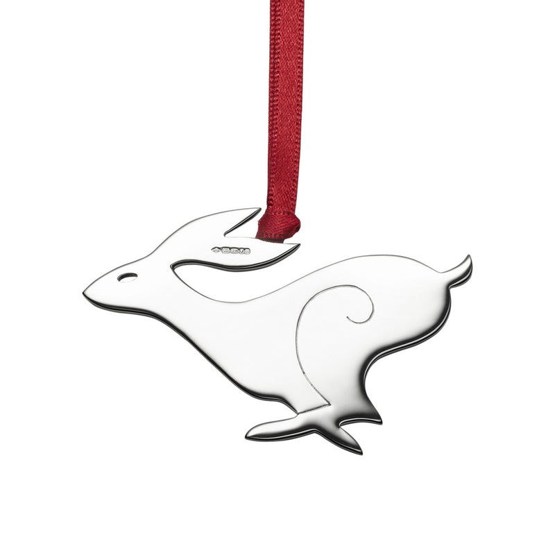 Running Hare Sterling Silver Christmas Tree Decoration