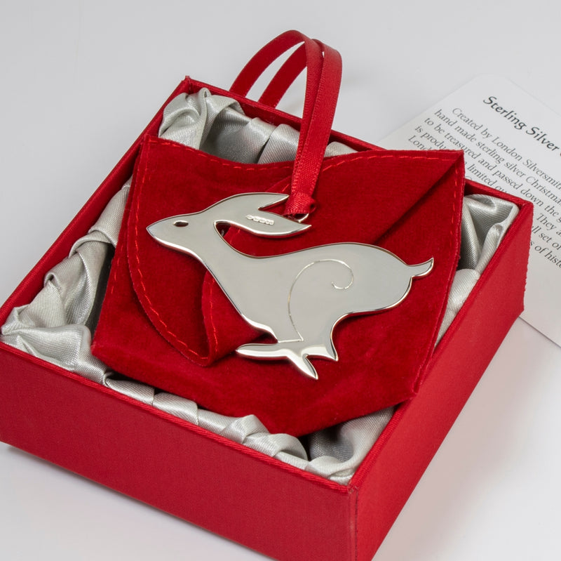 Running Hare Sterling Silver Christmas Tree Decoration