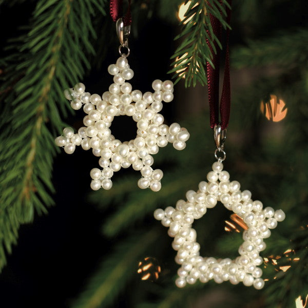 Pair of Pearly Snowflakes Christmas Tree Decorations