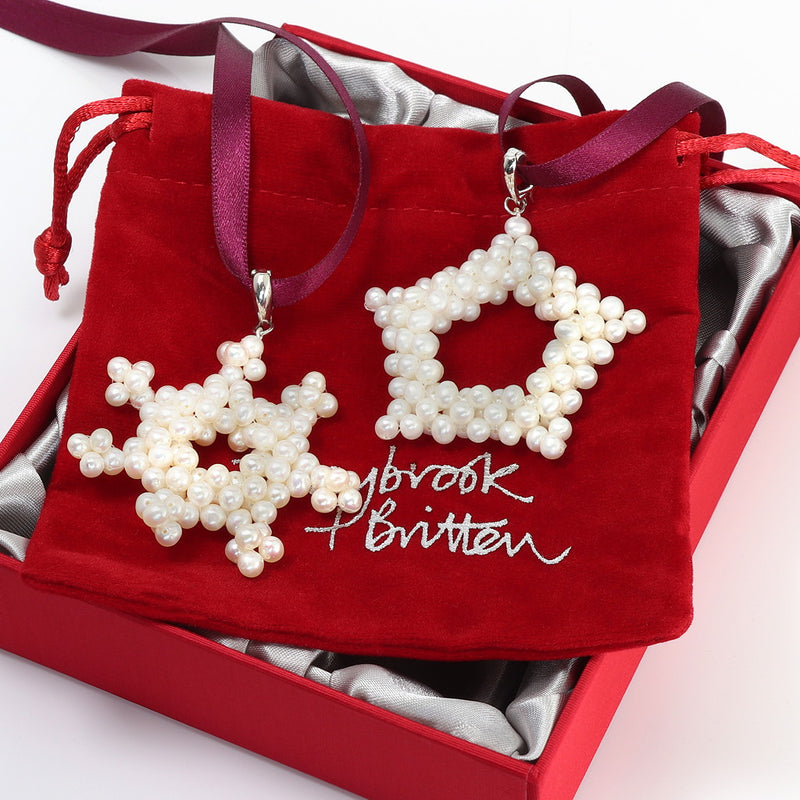 Pair of Pearly Snowflakes Christmas Tree Decorations
