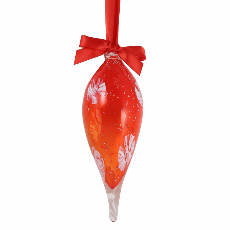 Frostflake Hand Blown Cane Glass Christmas Bauble (Red)