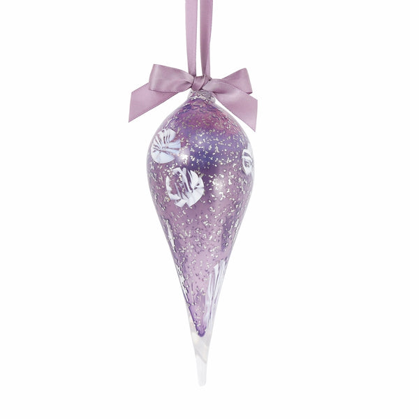 Frostflake Hand Blown Cane Glass Christmas Decoration (Lilac)