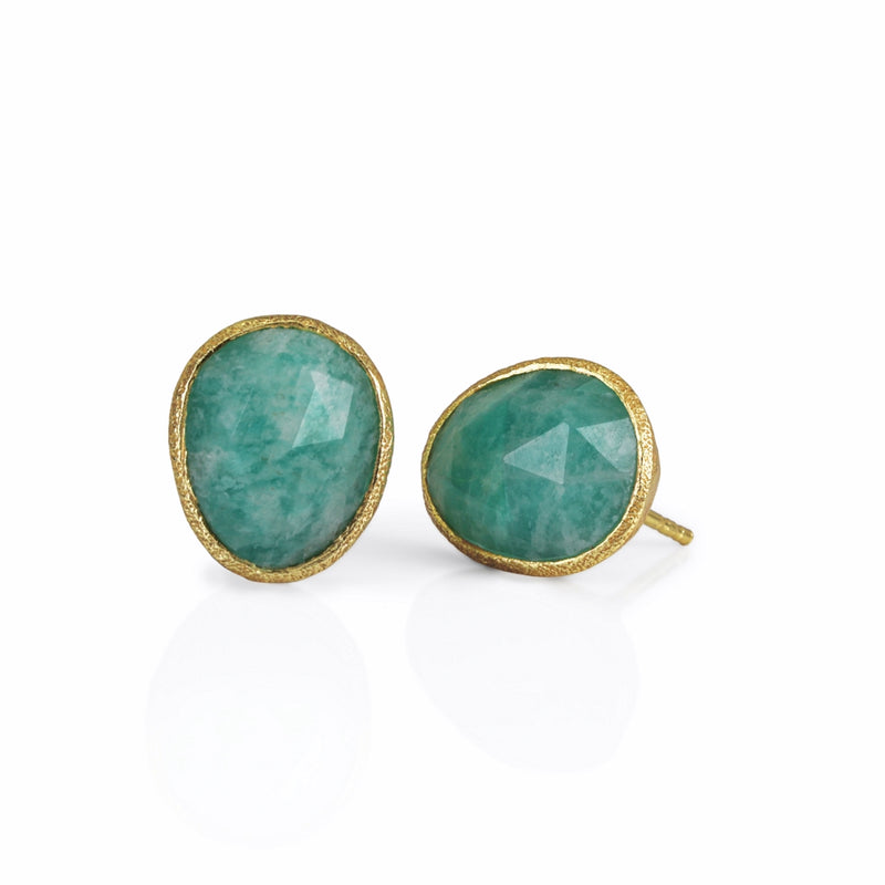 Pasha Amazonite Gilded Silver Stud Earrings