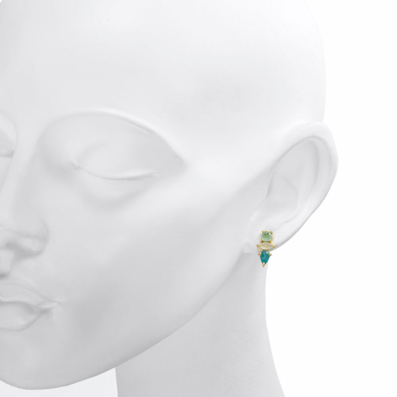 Trixie Moonstone, Apatite & Chalcedony Stud Earrings