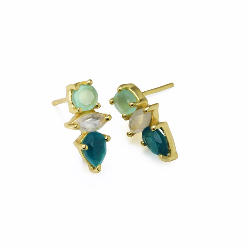 Trixie Moonstone, Apatite & Chalcedony Stud Earrings