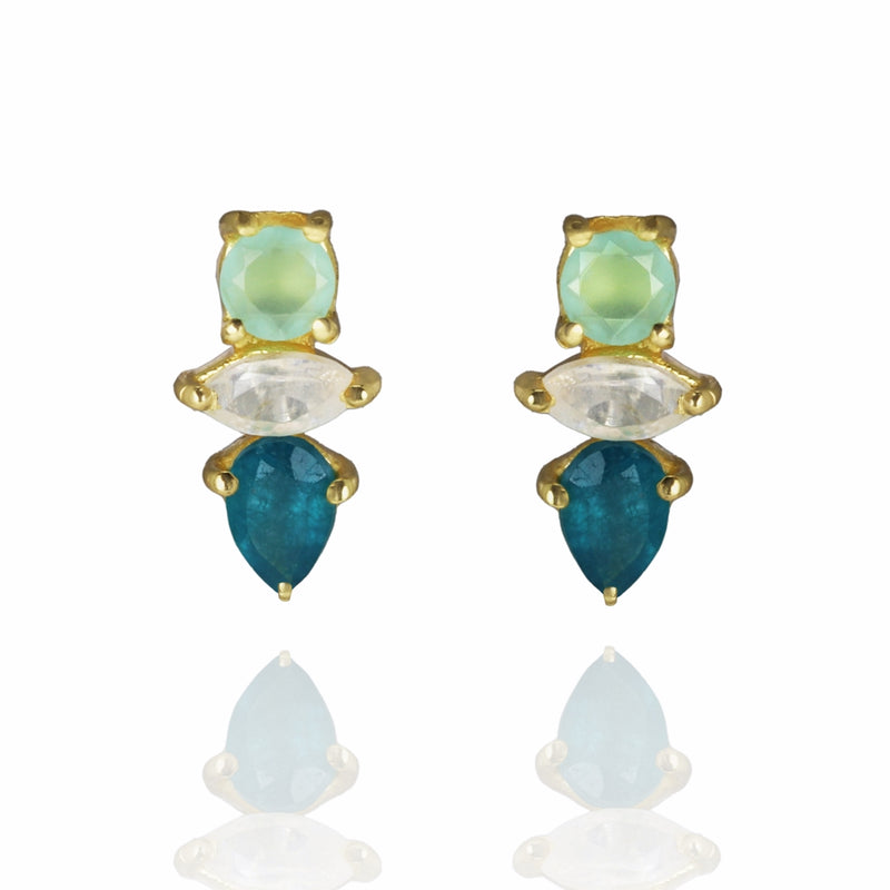 Trixie Moonstone, Apatite & Chalcedony Stud Earrings
