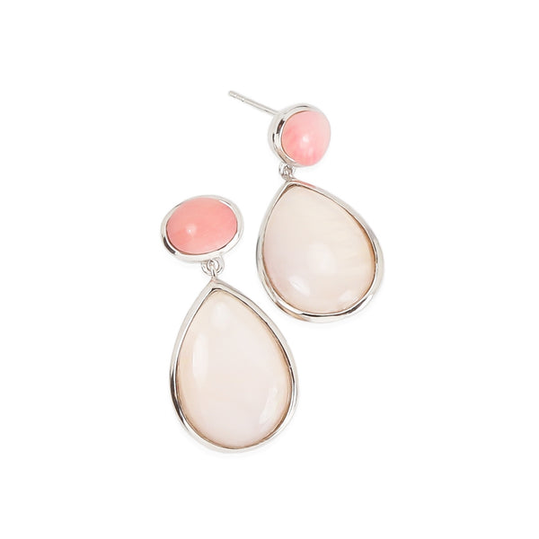 Seashell Pink Coral, Mother of Pearl & Rock Crystal Earrings