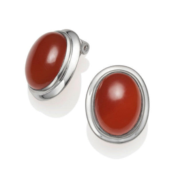 Carnelian Oval Cabochon Clip on Earrings CLEARANCE SAVE £60