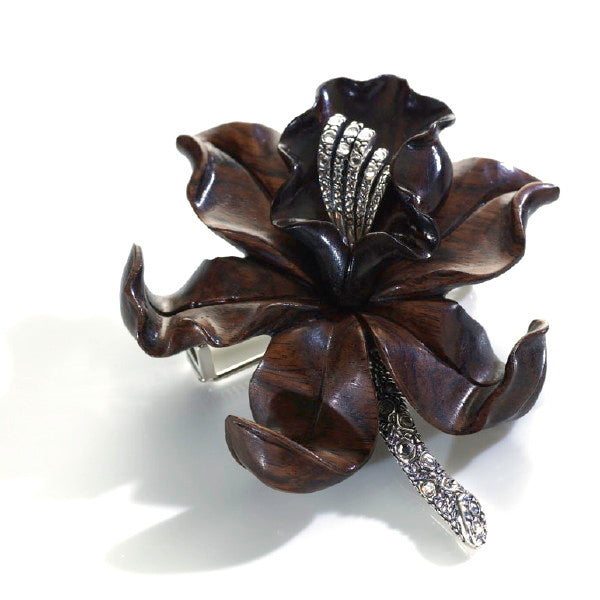 Ebony Orchid, Silver & CZ Corsage Brooch