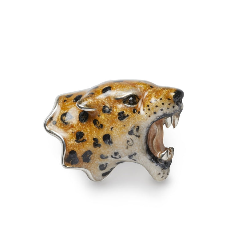 Leopard Enamel on Sterling Silver Brooch