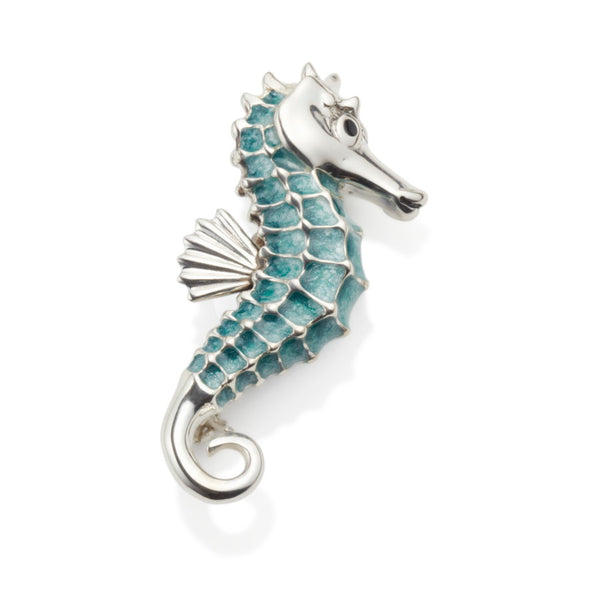 Seahorse Enamel on Silver Brooch
