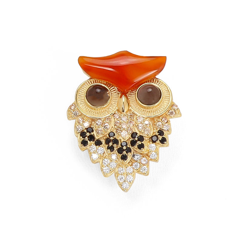Hermes Owl Sterling Silver & Gemstone Brooch