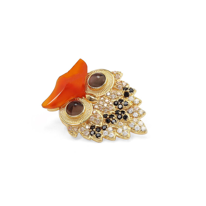 Hermes Owl Sterling Silver & Gemstone Brooch