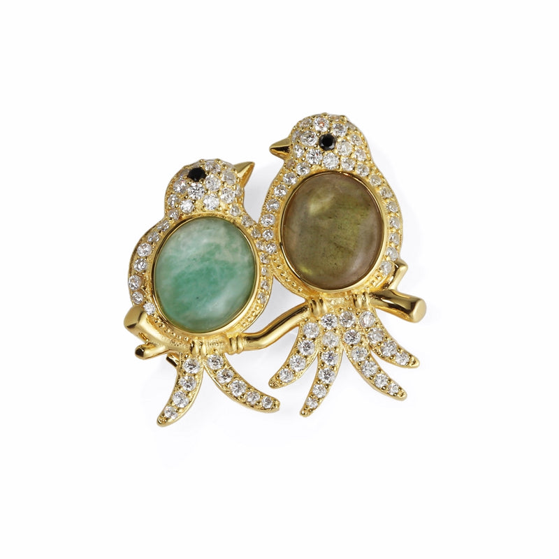 Harmony Gem & Gilded Sterling Silver Brooch