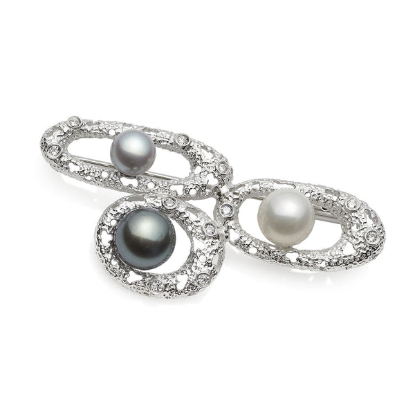 Orbelle Sterling Silver, Pearl & CZ Brooch