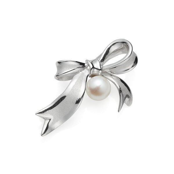 Sweetheart Sterling Silver & Pearl Bow Brooch