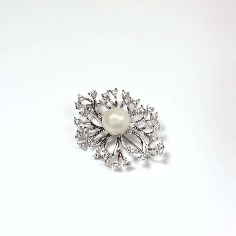 Anemone Silver, CZ & Pearl Brooch/Pendant