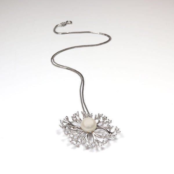 Anemone Silver, CZ & Pearl Brooch/Pendant