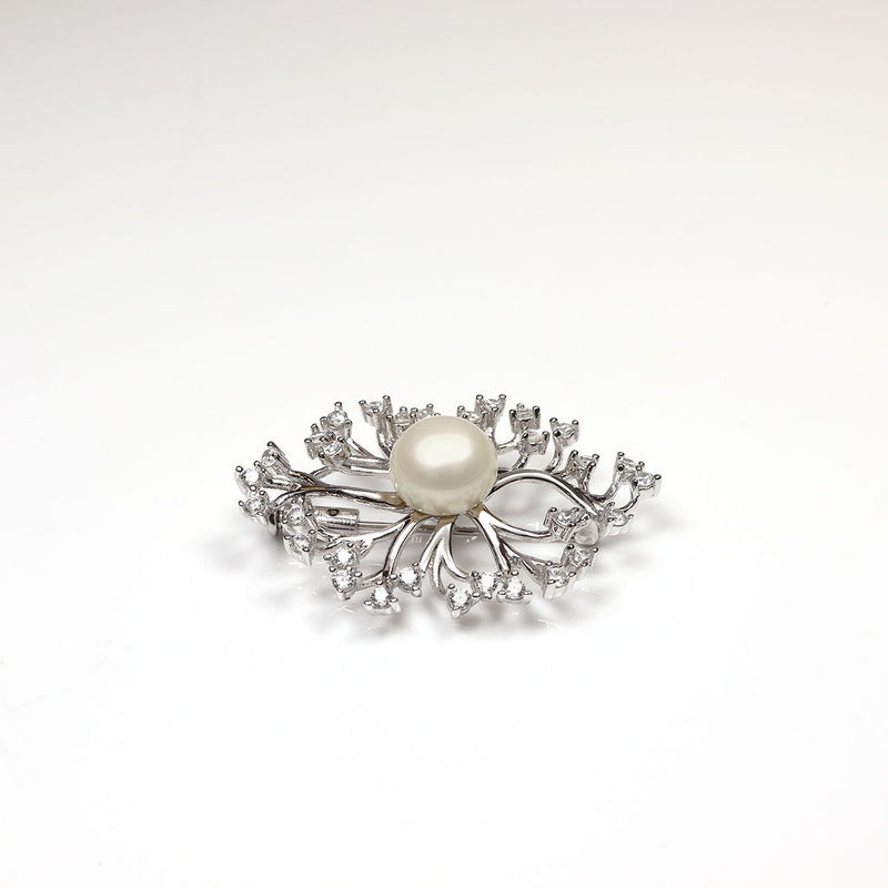 Anemone Silver, CZ & Pearl Brooch/Pendant