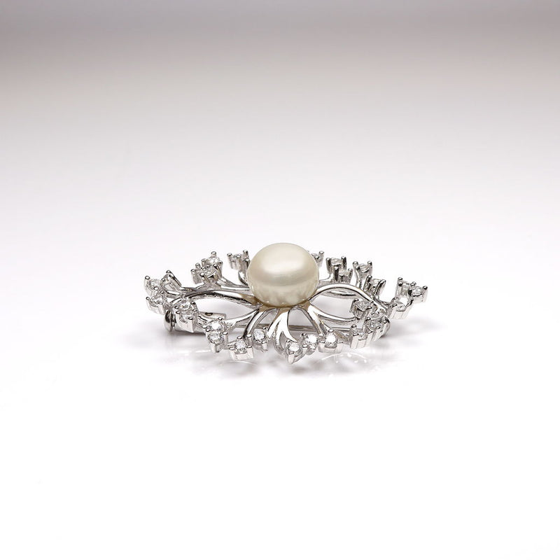 Anemone Silver, CZ & Pearl Brooch/Pendant