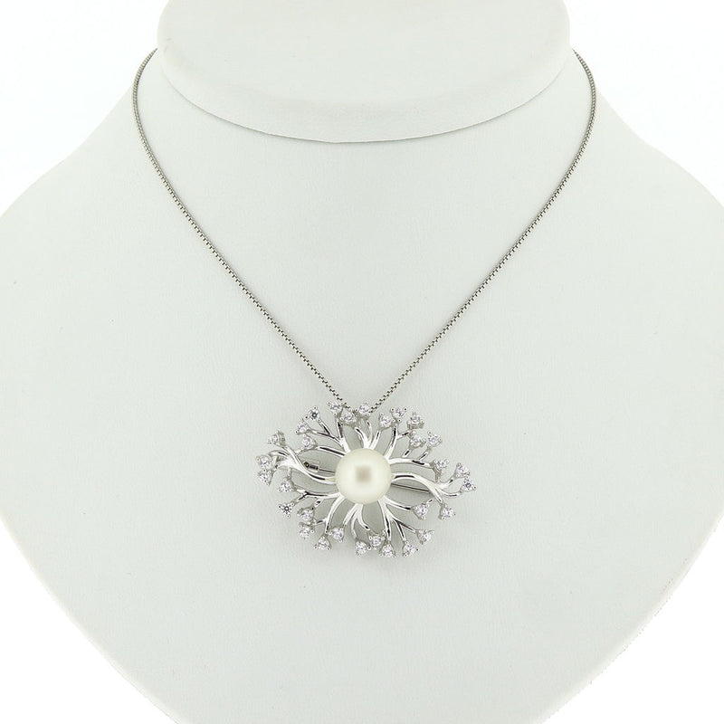 Anemone Silver, CZ & Pearl Brooch/Pendant