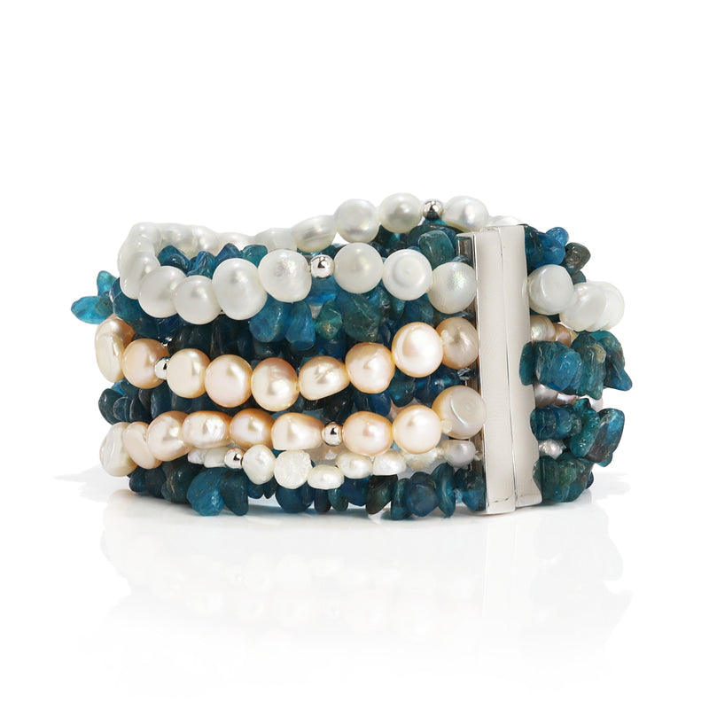 Kyanite & Baroque Pearl Cuff Bracelet (Slim wrist only)