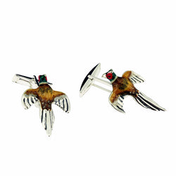 Flying Pheasant Enamel on Sterling Silver Cufflinks