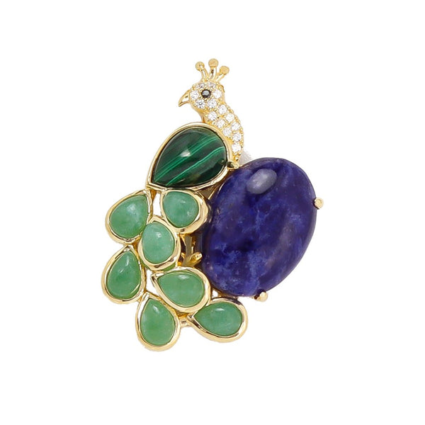 Duke Gemstone & Sterling Silver Peacock Brooch