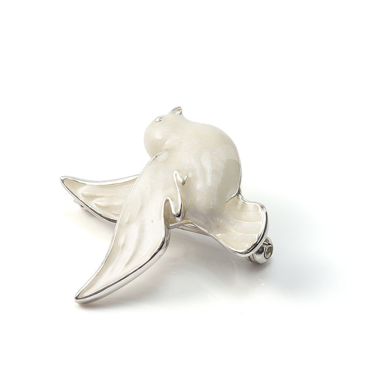 Dove Enamel on Sterling Silver Brooch