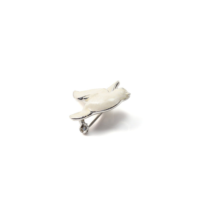 Dove Enamel on Sterling Silver Brooch