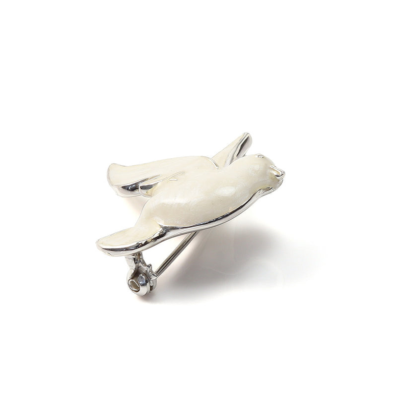 Dove Enamel on Sterling Silver Brooch