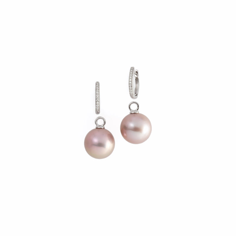 15mm Pink Edison Pearl 18ct White Gold & Diamond Earrings