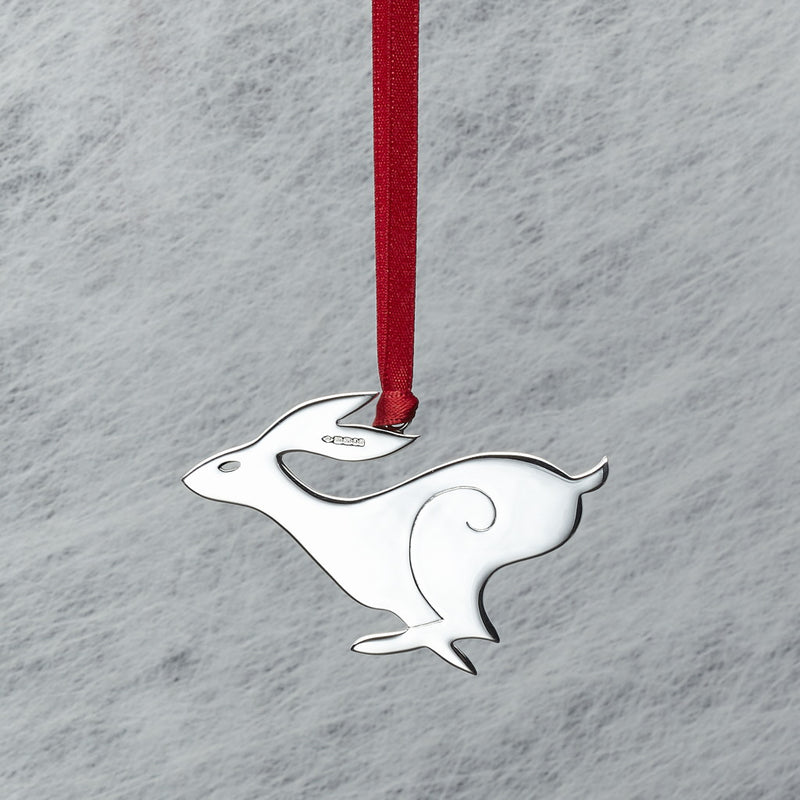 Running Hare Sterling Silver Christmas Tree Decoration