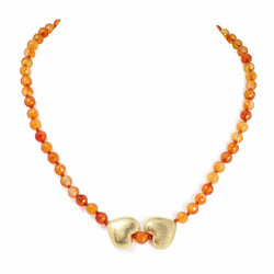 Faceted Natural Carnelian & Hearts Necklace