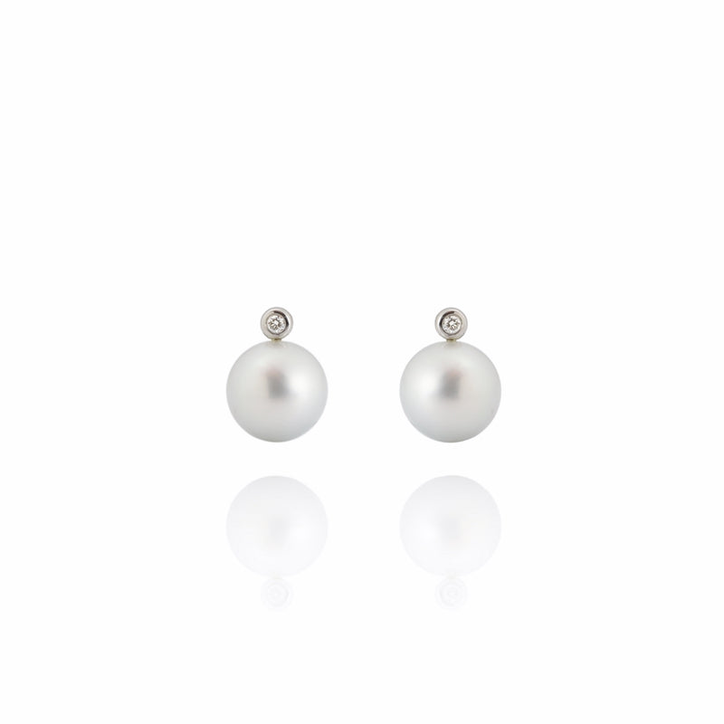 11/12mm Silver White Tahitian Pearl & Diamond 18ct Gold Earrings