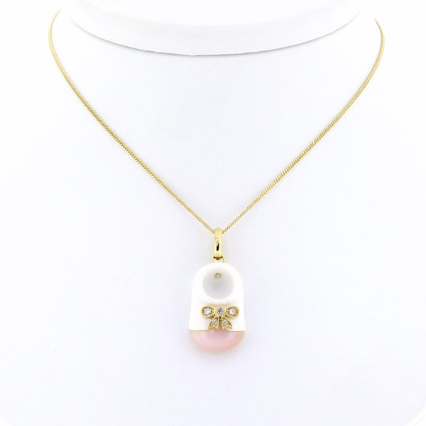 Baby Shoe 18ct Gold, Diamonds, Mother of Pearl & Agate Pendant CLEARANCE SAVE £100
