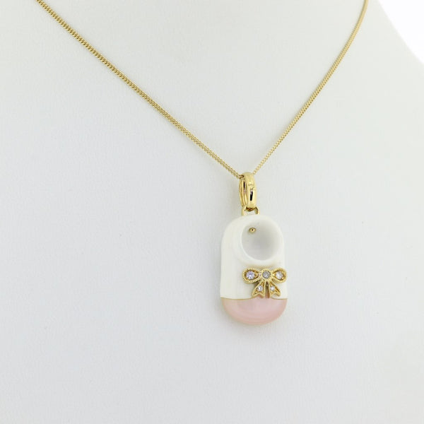 Baby Shoe 18ct Gold, Diamonds, Mother of Pearl & Agate Pendant CLEARANCE SAVE £100