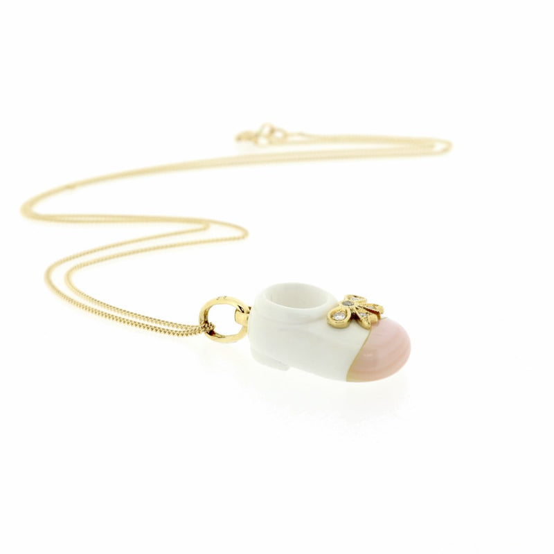 Baby Shoe 18ct Gold, Diamonds, Mother of Pearl & Agate Pendant CLEARANCE SAVE £100