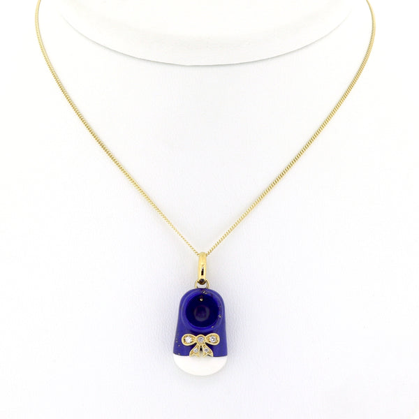 Baby Shoe 18ct Gold, Diamonds, Lapis Lazuli & Agate Pendant