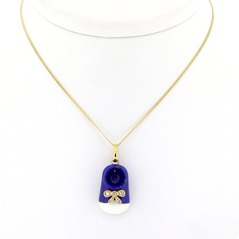 Baby Shoe 18ct Gold, Diamonds, Lapis Lazuli & Agate Pendant