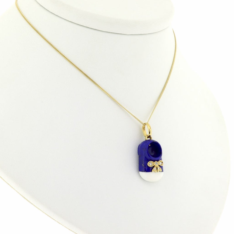 Baby Shoe 18ct Gold, Diamonds, Lapis Lazuli & Agate Pendant