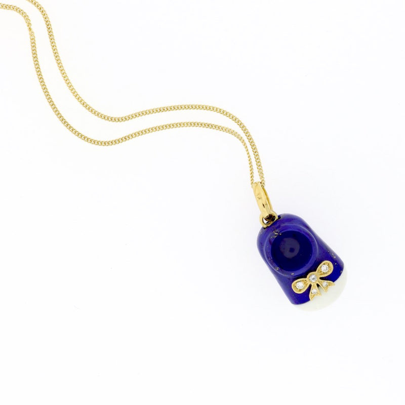 Baby Shoe 18ct Gold, Diamonds, Lapis Lazuli & Agate Pendant