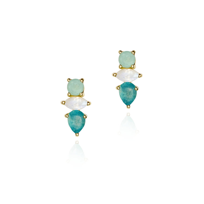 Trixie Moonstone, Apatite & Chalcedony Stud Earrings
