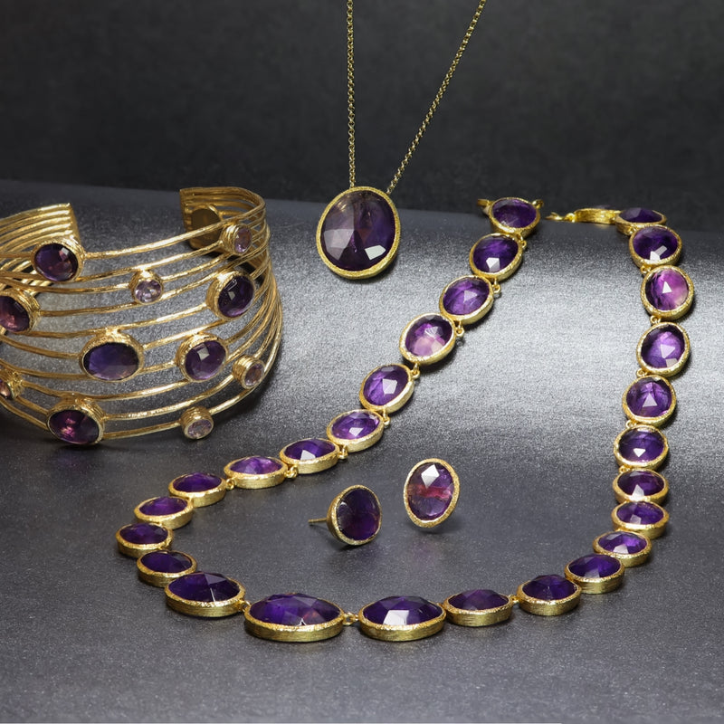 Pasha Amethyst Gilded Silver Hoop Earrings