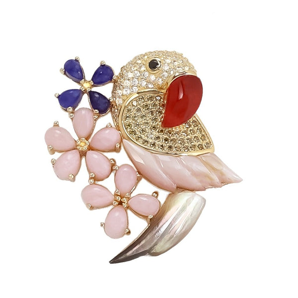Rio Parrot Sterling Silver Gemstone Brooch CLEARANCE save £24