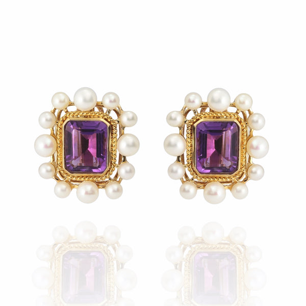 Catherine Amethyst & Pearl 9ct Gold Earrings