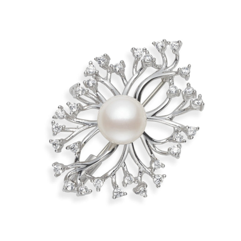 Anemone Silver, CZ & Pearl Brooch/Pendant
