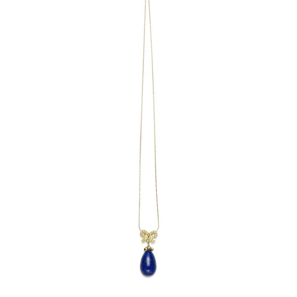 Bella Lapis Lazuli, Gilded Silver & CZ Bow Pendant
