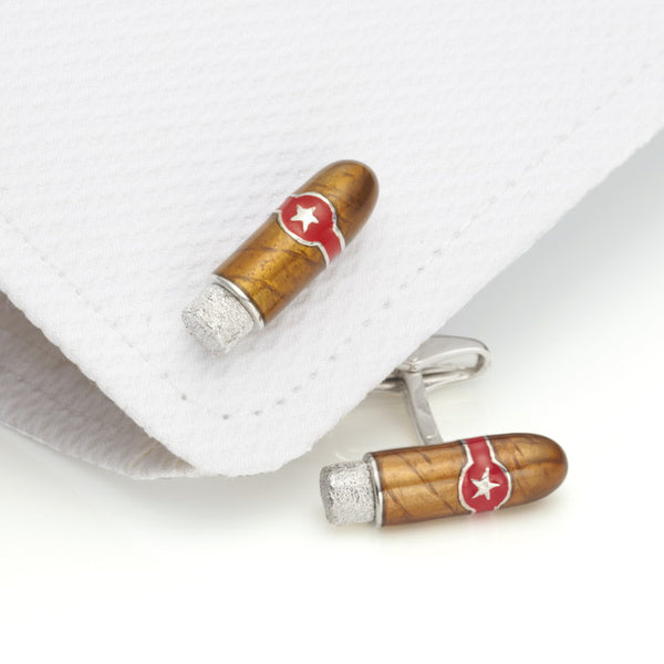 Churchill Cigar Silver & Enamel Cufflinks