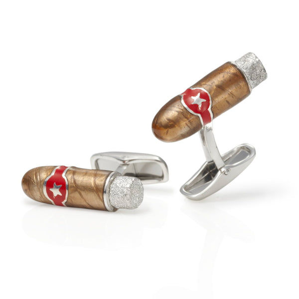 Churchill Cigar Silver & Enamel Cufflinks